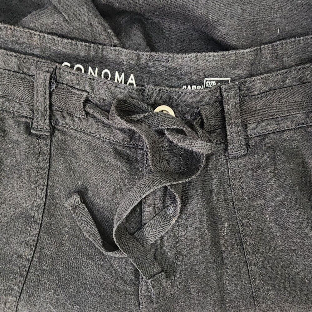 Sonoma Life Style Womens Capri Pants Size 12 Linen Rayon Blend Drawstring Black - Picture 7 of 10